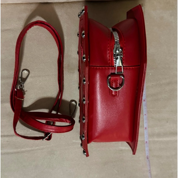๐ Red Coffin Crossbody Purse Bag with silver studs. ~9โ tall & ~3โ depth - Picture 5 of 10